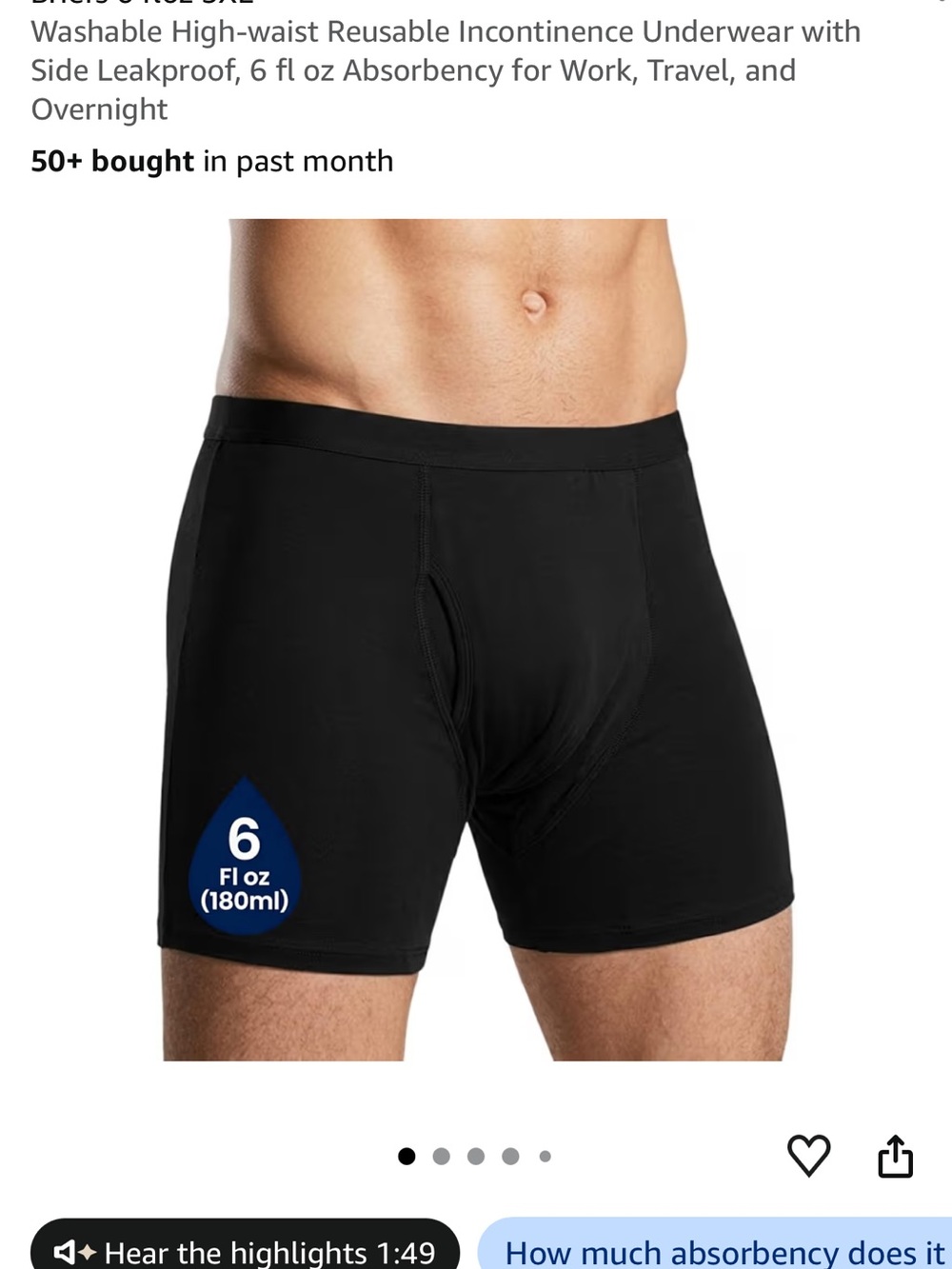 NEW Menpol Reusable Leakproof Boxer Briefs Black 3XL Washable Underwear